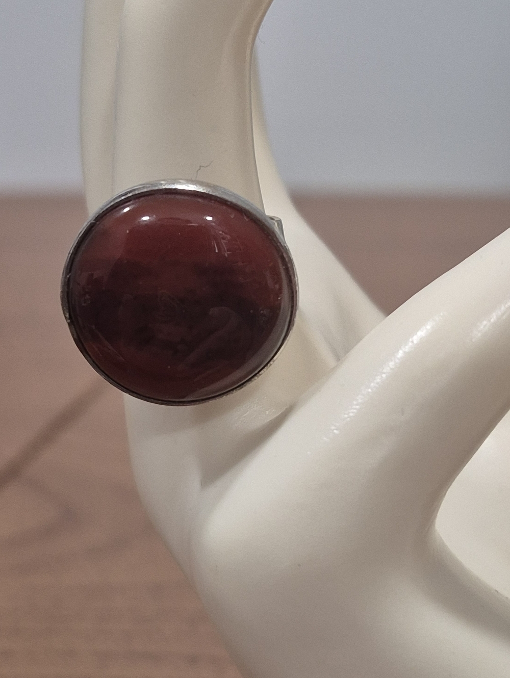 Red Carnelian Look Stone Adustable Silver Tone Ring